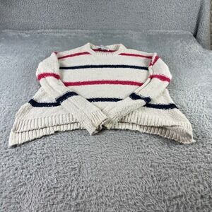 Cupcakes and Cashmere Striped Cream Navy Pink Crew Neck Sweater Medium